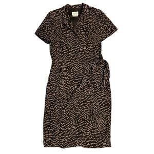 David Warren New York Black and Beige Print Wrap Dress - Women's Size 6